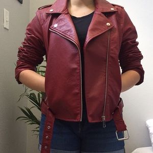 Red vegan leather jacket